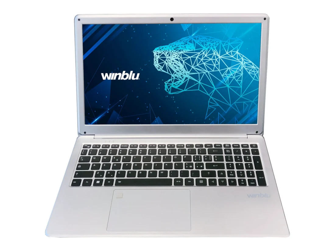 Notebook Winblu e-Motion 15,6 pollici aperto, scocca argento